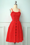 Robe à fleurs rouge vintage avec bouton