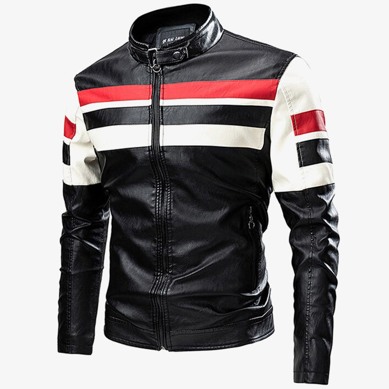 Blouson Cuir Retro Moto Noir Et Rouge