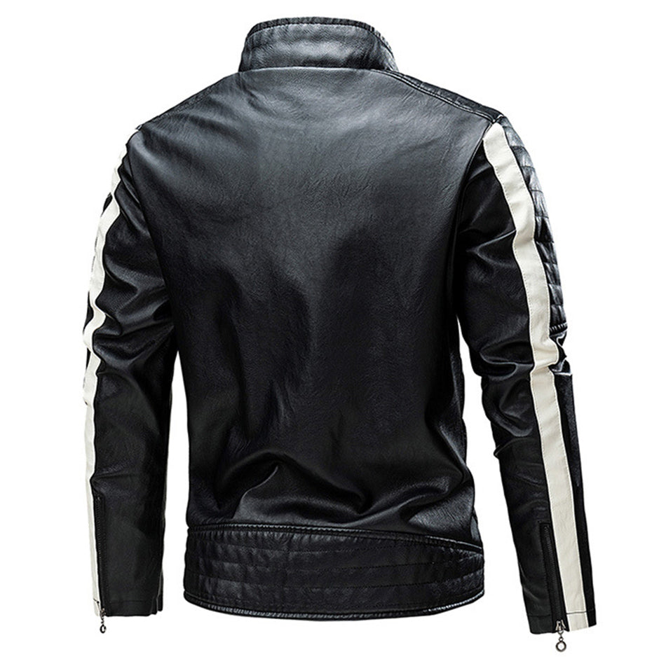 Blouson Cuir Retro Moto Noir Et Blanc