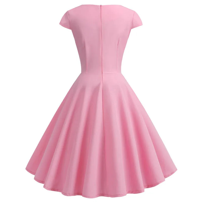 Robe Vintage Rose avec Col en Cœur