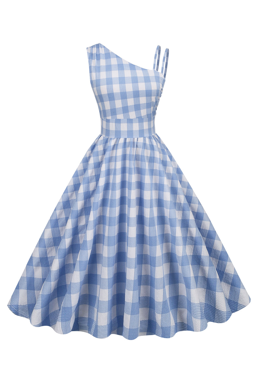 Robe asymétrique vintage à plaid bleu