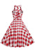 Robe Trapèze Rouge Plaid Vintage des années 1950