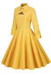 Robe Jaune Vintage à Col Rabattu