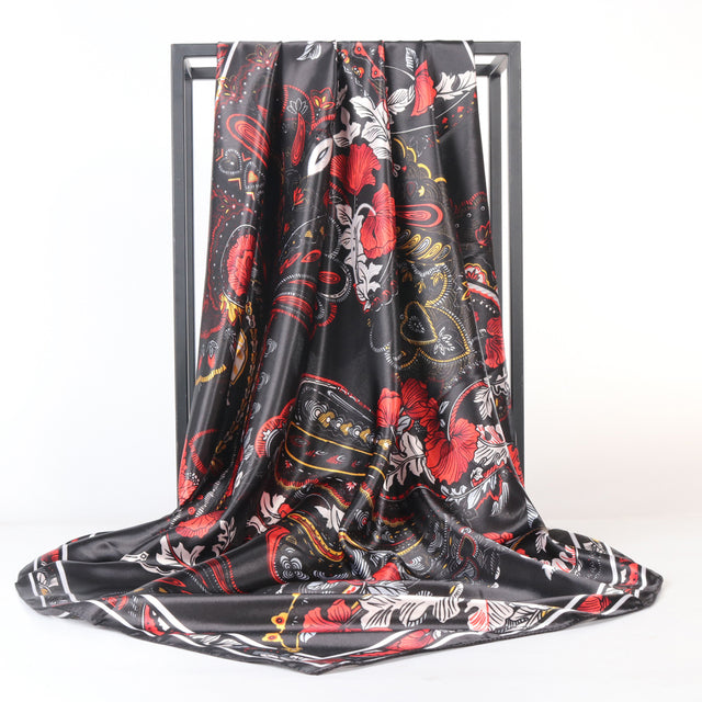 Foulard Vintage Noir à motif Floral