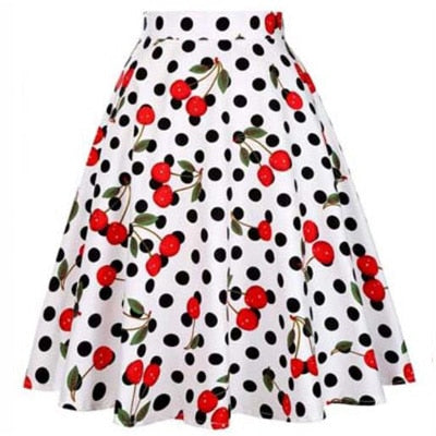 Jupe Vintage Blanche Polka Dots Cerises