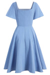 Robe bleu à col carré Vintage années 1950