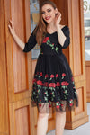 Robe Vintage Noir avec Broderie Rose