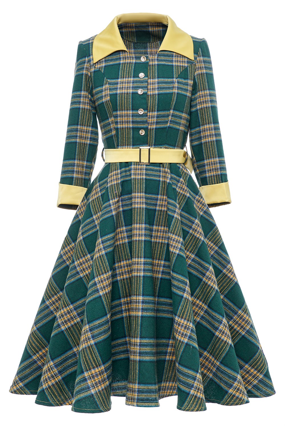 Robe Verte Vintage d’automne à carreaux