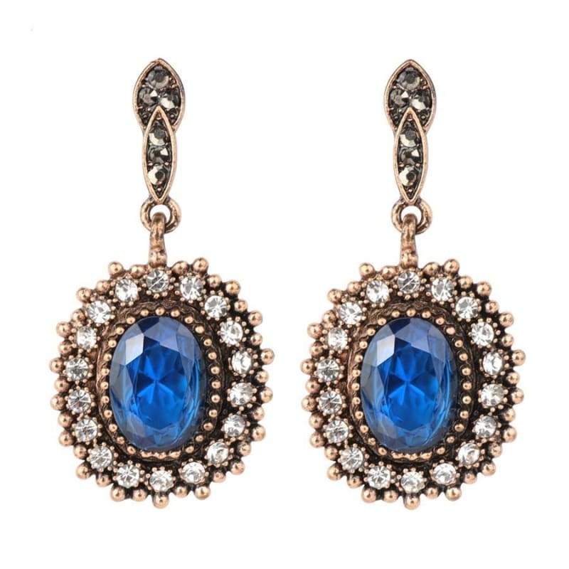 Boucle D'Oreille Vintage Ovale Bleue