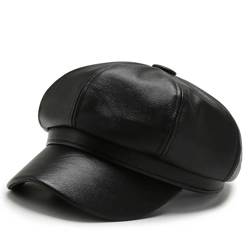 Casquette Gavroche Cuir Vintage Femme