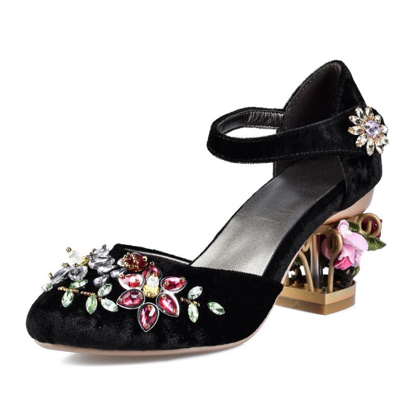 Escarpin Vintage Noir Floral Femme