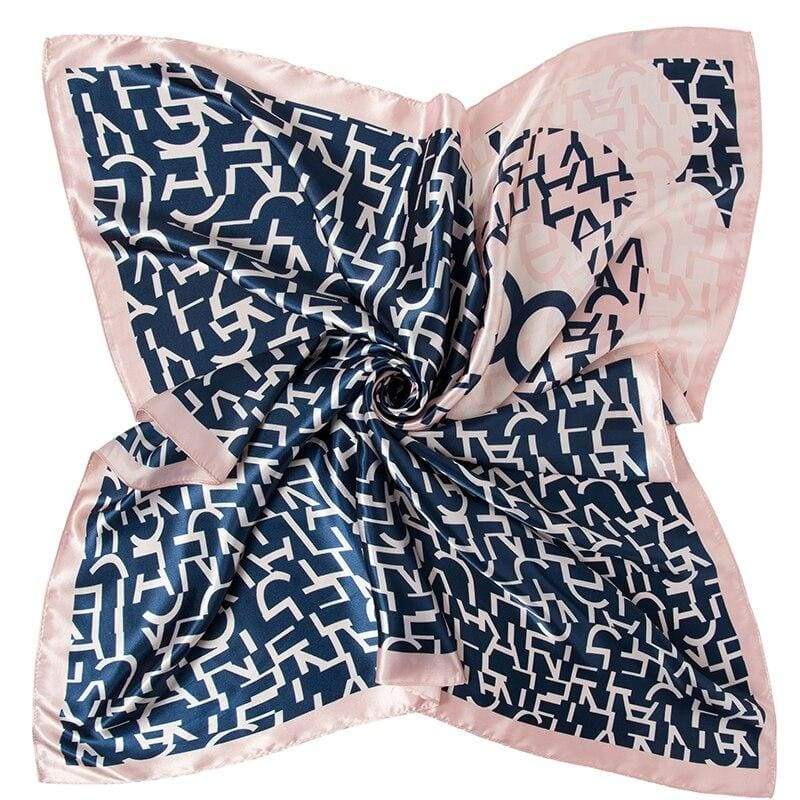 Foulard Vintage Rose Motif Bleu