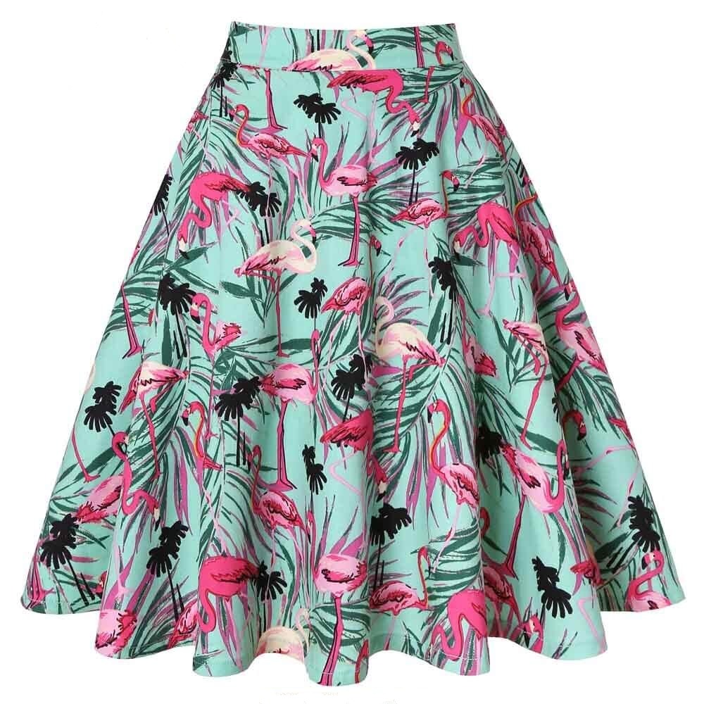 Jupe Vintage Verte Flamants Roses