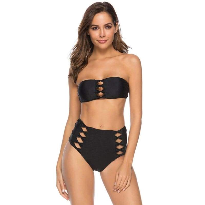 Maillot de bain 2 pièces Noire Rétro