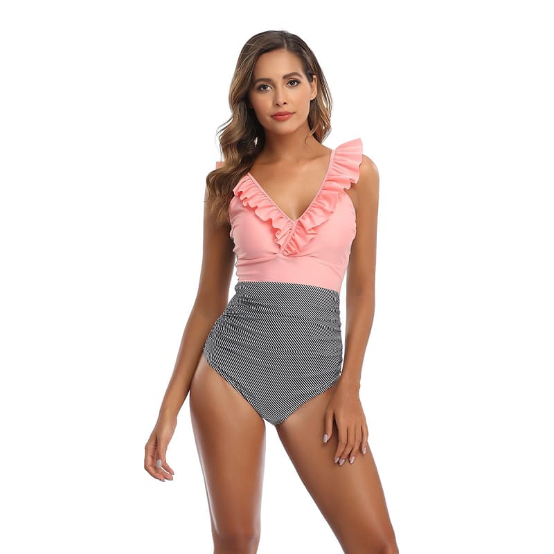 Maillot De Bain Vintage Stylé rose gris