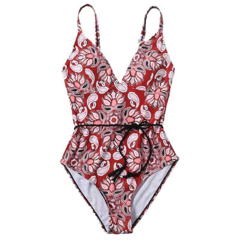 Maillot De Bain Vintage Stylé Rouge à motif