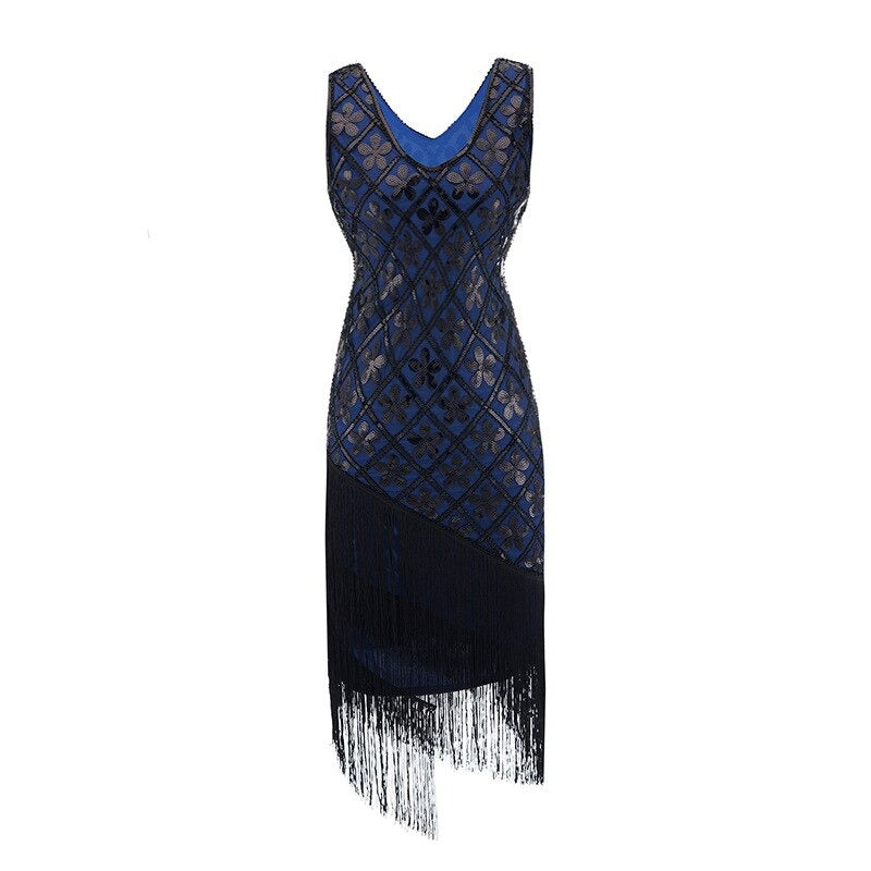 Robe Charleston Année 20 - Noire et Bleue