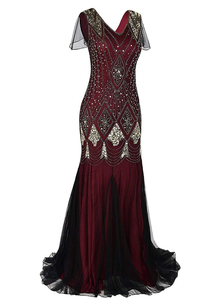 Robe Gatsby Longue Haute Couture Bordeaux