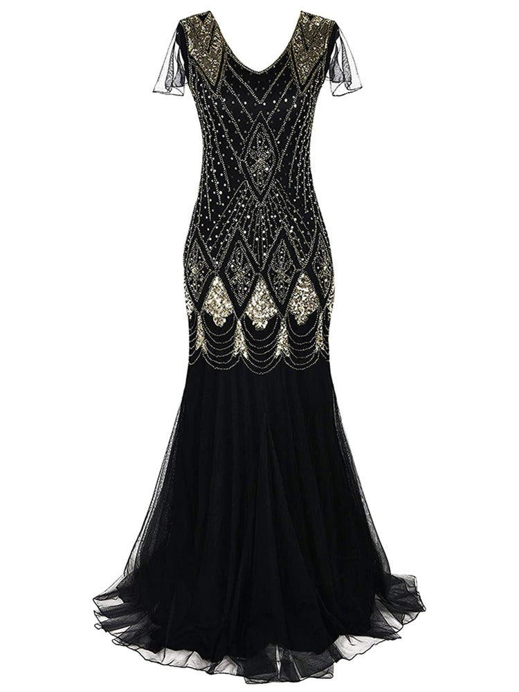 Robe Gatsby Longue Haute Couture Noir et Or