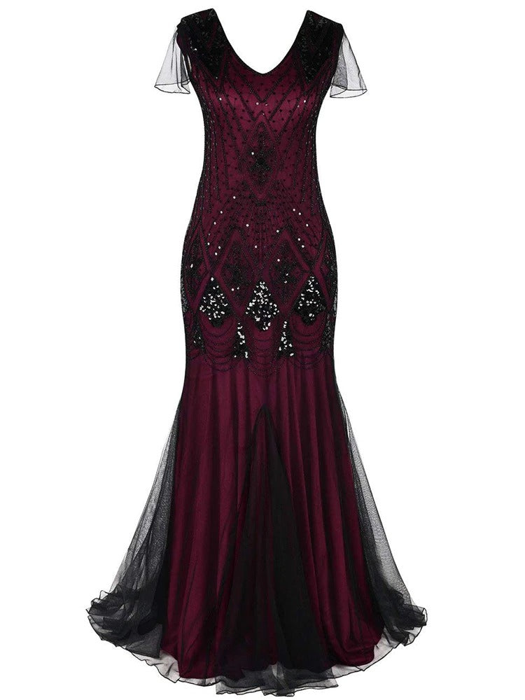 Robe Gatsby Longue Haute Couture Brodeaux et Noire