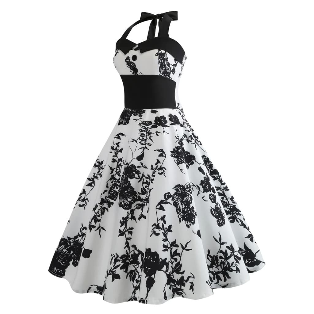 Robe Vintage Pin-Up Fleurs Noires